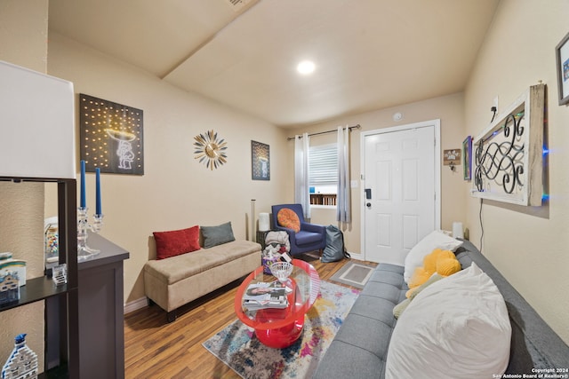 living room with light hardwood / wood-style flooring