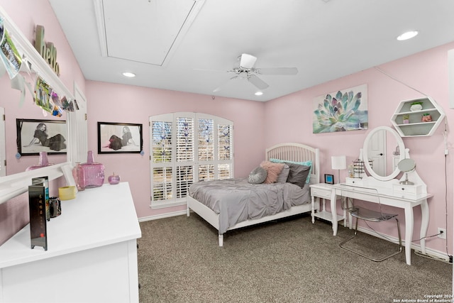 bedroom with carpet flooring and ceiling fan