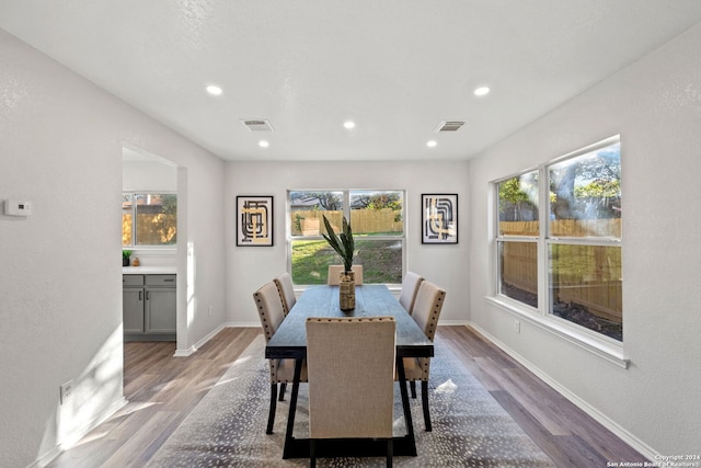 dining space featuring dark wood-type flooring