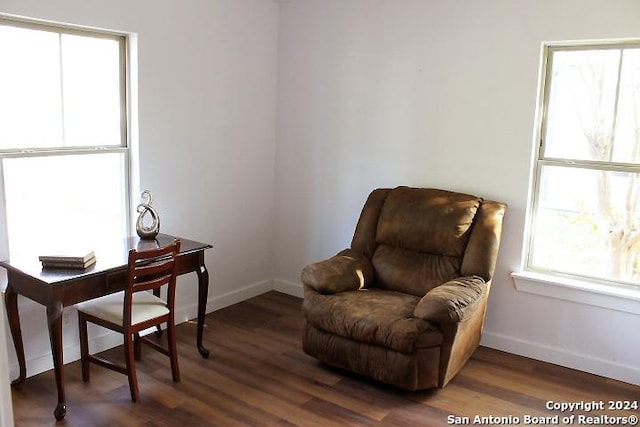 sitting room featuring dark hardwood / wood-style flooring