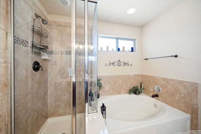 bathroom with shower with separate bathtub