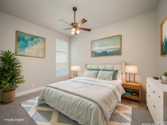 bedroom featuring carpet and ceiling fan