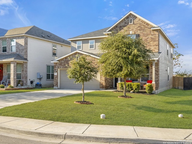 view of front facade featuring a front lawn and a garage