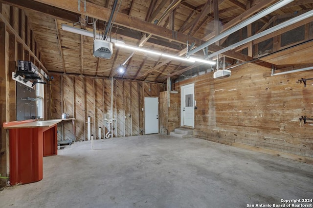 garage with a garage door opener