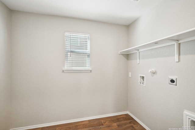 laundry room with washer hookup, electric dryer hookup, hookup for a gas dryer, and dark wood-type flooring