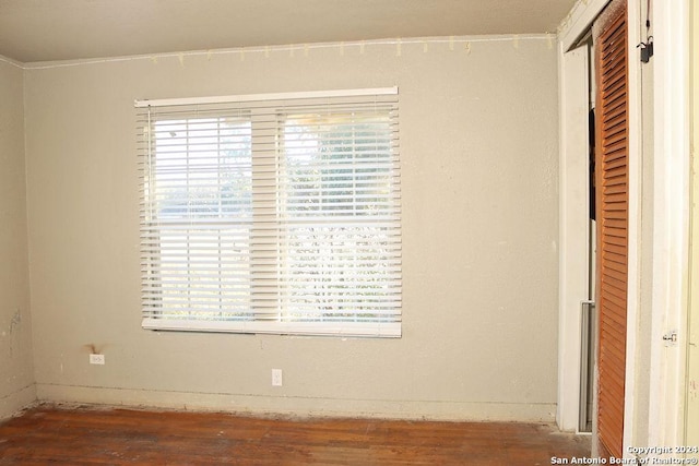 spare room with a wealth of natural light and dark wood-type flooring