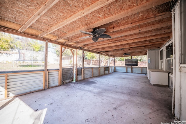 view of patio / terrace featuring ceiling fan and a trampoline