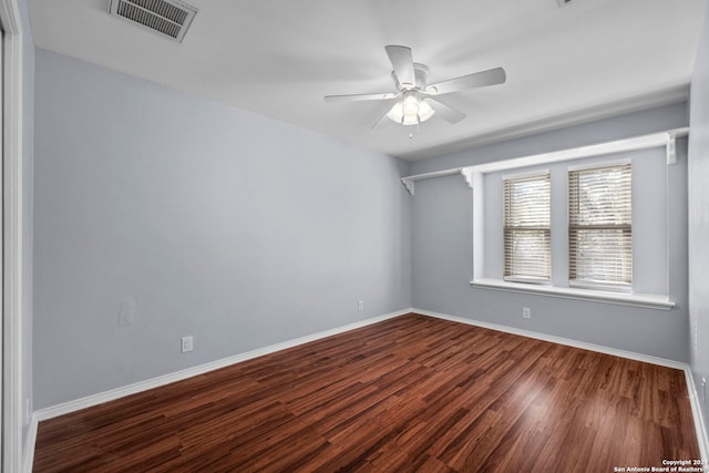 unfurnished room featuring hardwood / wood-style floors and ceiling fan