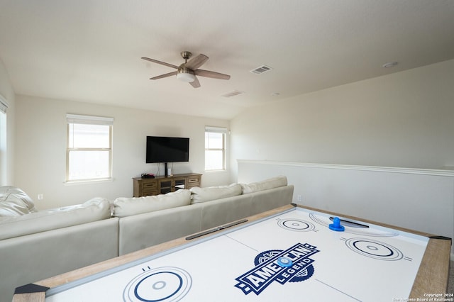 living room with ceiling fan