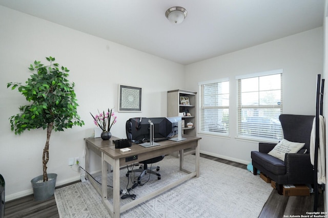 home office featuring hardwood / wood-style floors