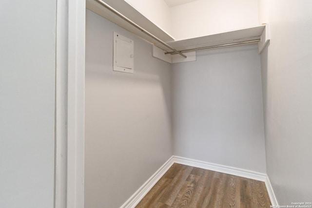 8038 Broadway Unit 225L, San Antonio, TX 78209 - walk in closet with dark wood-type flooring and electric panel