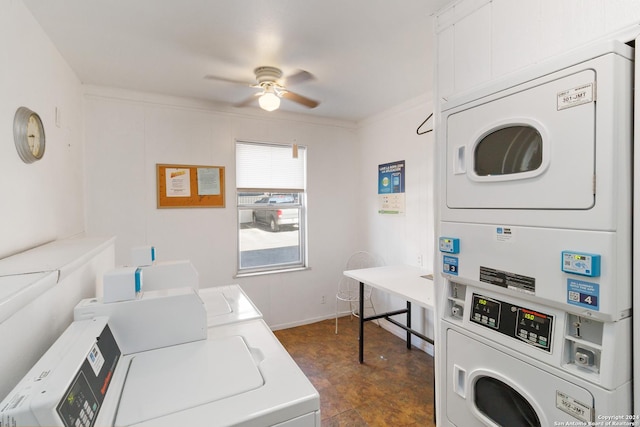 8038 Broadway Unit 225L, San Antonio, TX 78209 - common laundry area with ceiling fan, independent washer and dryer, and stacked washing maching and dryer