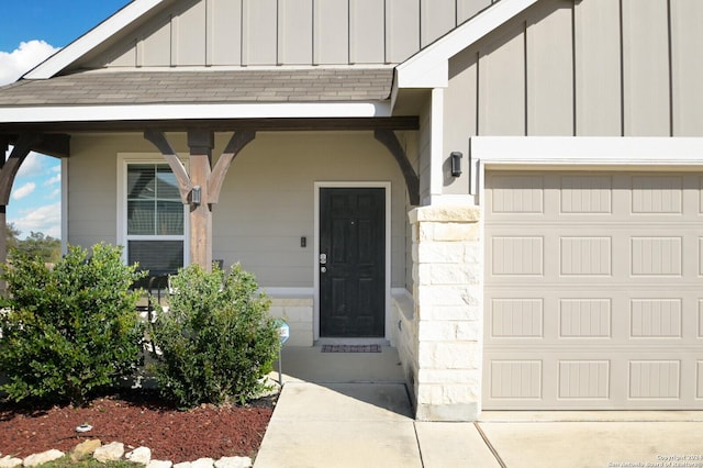 property entrance featuring a garage