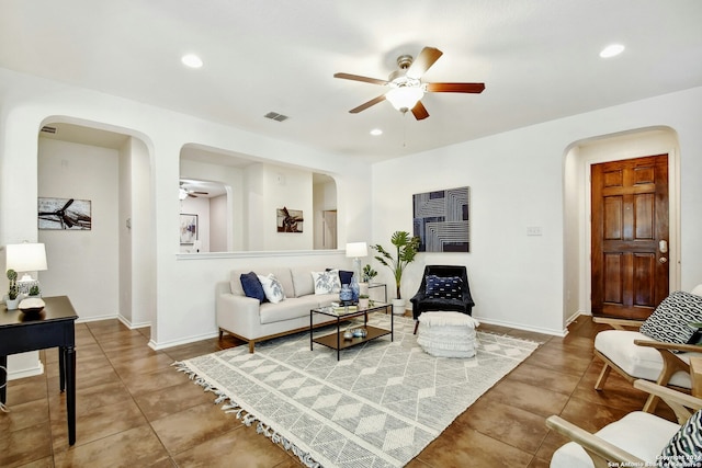 view of tiled living room