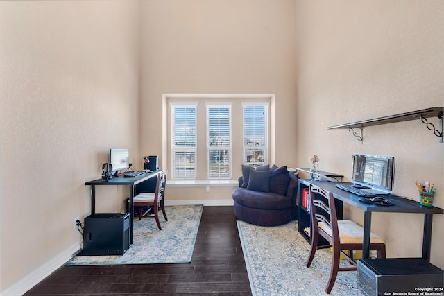 office space featuring dark hardwood / wood-style flooring