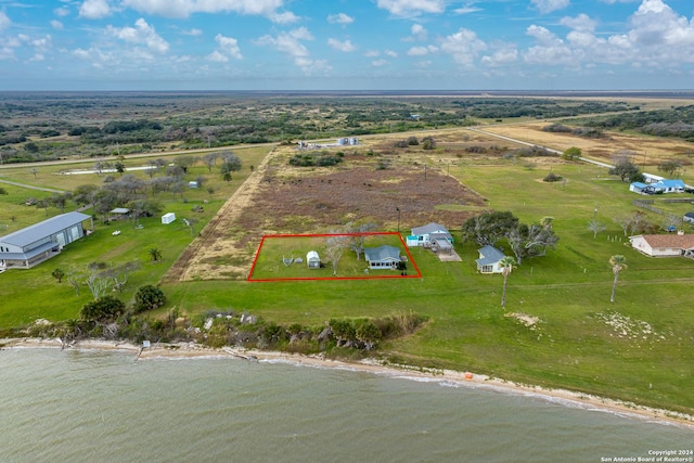 aerial view featuring a water view and a rural view