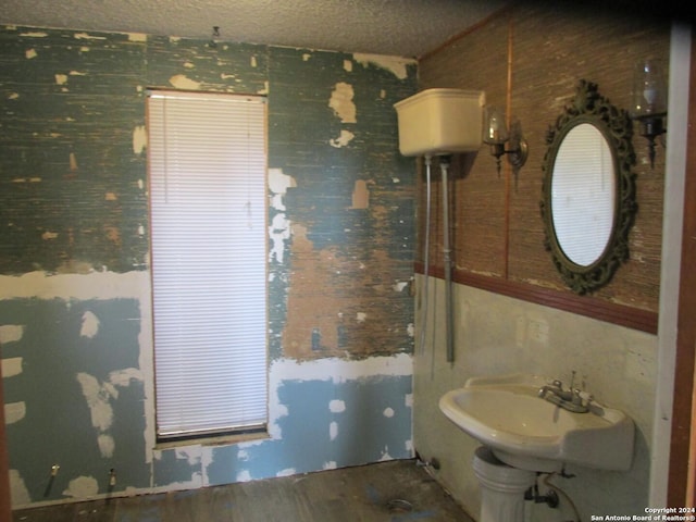 bathroom with a textured ceiling and sink