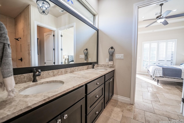 bathroom featuring vanity and ceiling fan