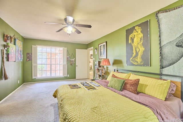 bedroom featuring carpet flooring and ceiling fan