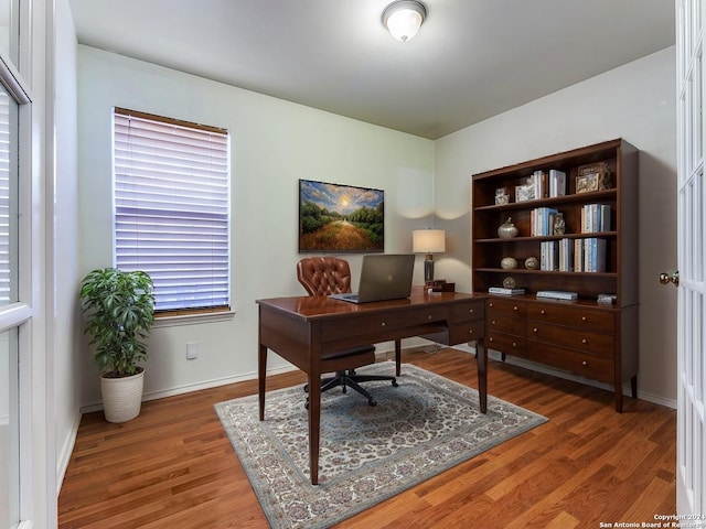 office space featuring dark hardwood / wood-style flooring