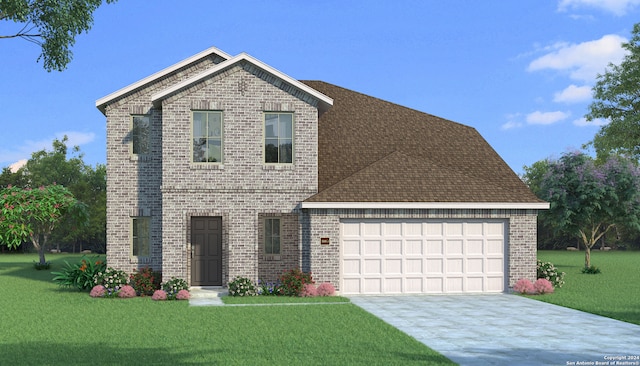 view of front facade featuring a garage and a front yard