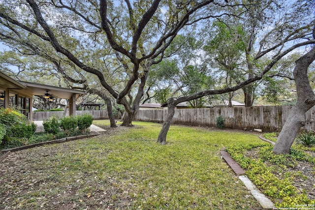 view of yard with ceiling fan