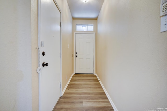 doorway to outside featuring light wood-type flooring