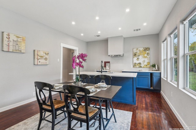 dining area featuring dark hardwood / wood-style flooring and sink