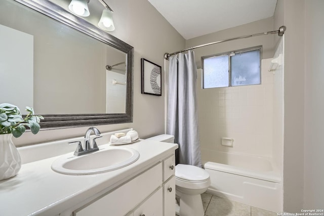 full bathroom with tile patterned flooring, vanity, toilet, and shower / tub combo