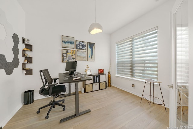 home office featuring light wood-type flooring