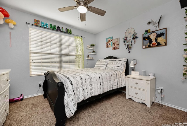 bedroom featuring carpet flooring and ceiling fan