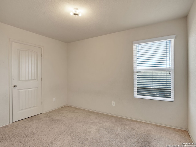 empty room featuring light colored carpet and a textured ceiling