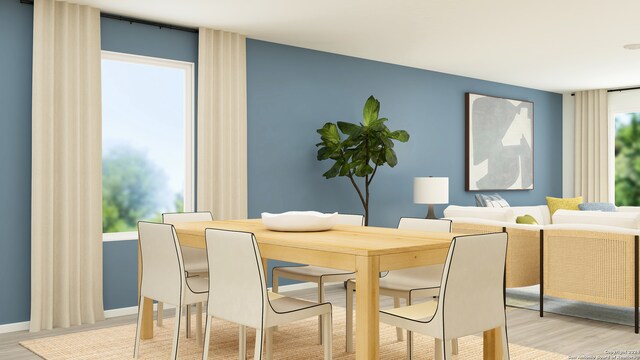 dining space featuring wood-type flooring