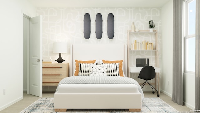 bedroom featuring carpet flooring and multiple windows