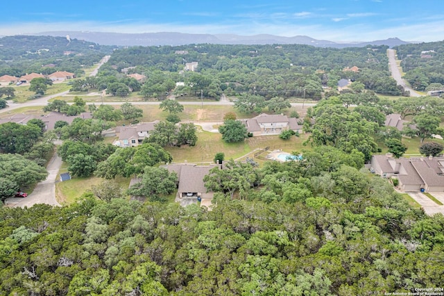 drone / aerial view featuring a mountain view