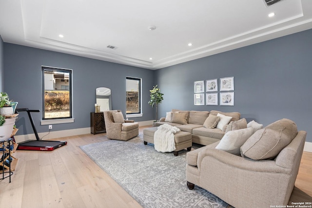 living room with light hardwood / wood-style floors