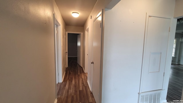 hall with dark wood-type flooring