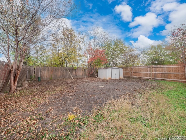 view of yard featuring a shed