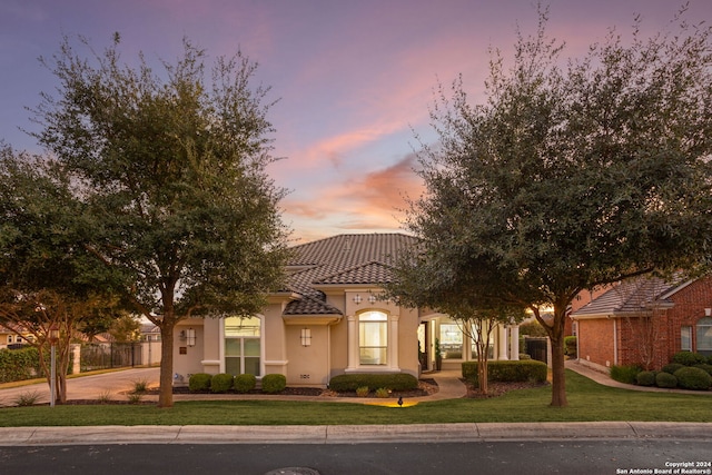 view of front of property with a lawn