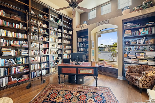 office area featuring ceiling fan and wood-type flooring