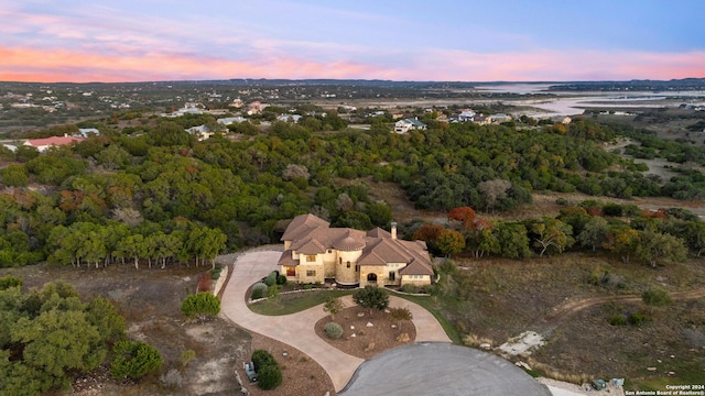 view of aerial view at dusk