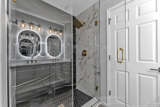 bathroom featuring a shower with door