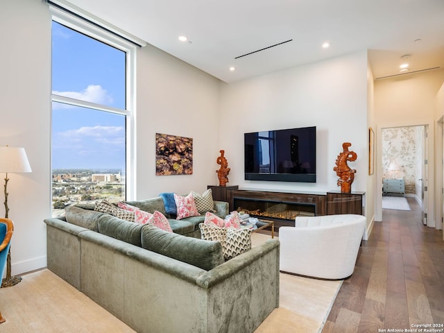 living room with hardwood / wood-style flooring