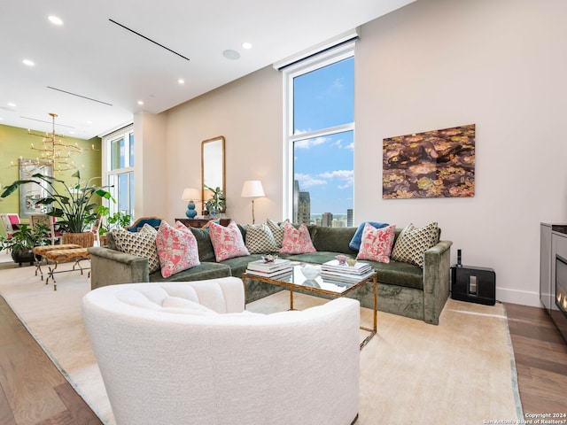 living room with light hardwood / wood-style flooring