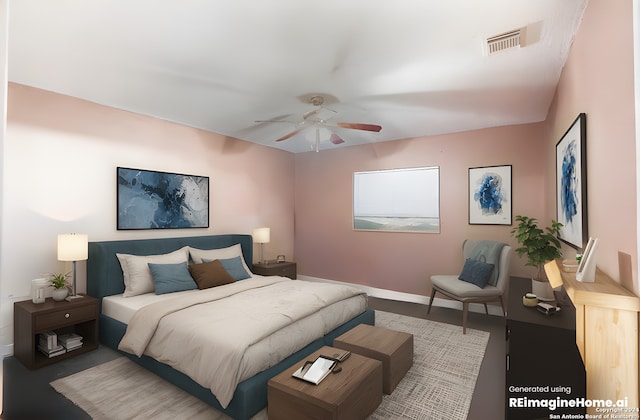 bedroom featuring ceiling fan