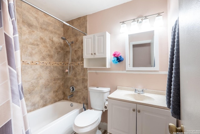 full bathroom featuring vanity, toilet, and shower / tub combo with curtain