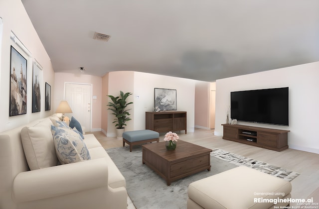 living room featuring light wood-type flooring