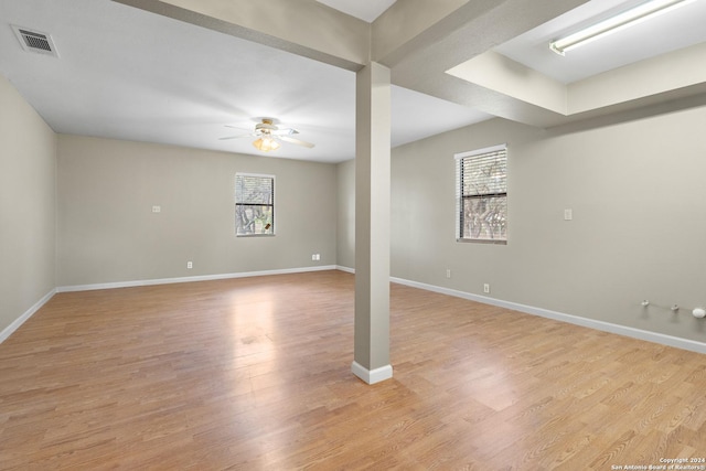 interior space with ceiling fan, light hardwood / wood-style flooring, and a healthy amount of sunlight