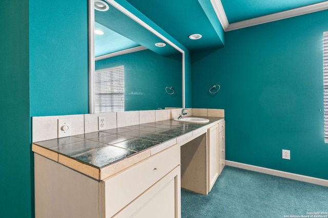 bathroom featuring vanity and ornamental molding