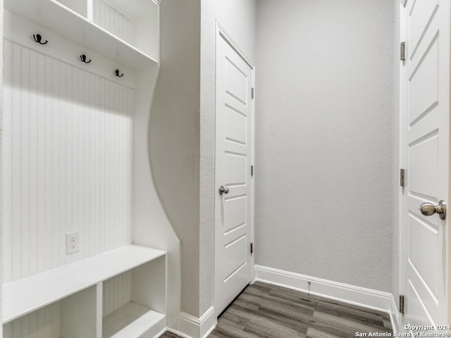 mudroom with dark wood-type flooring